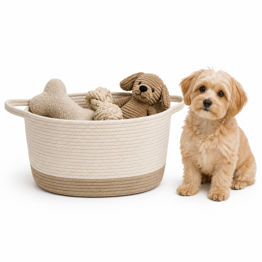 CharcoalNest Round Felt Pet Toy Basket