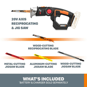Worx 20V Power Share Axis Cordless Reciprocating & Jig Saw - WX550L.9