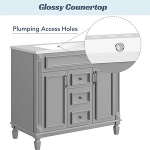 36'' Bathroom Vanity Set With Ceramic Sink Top, Mirror Cabinet, 2 Doors And 2 Drawers - Gray