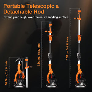 1000W Electric Drywall Sander With 4.9 Ft To 6.2 Ft Extension Pole And 15 Sanding Discs